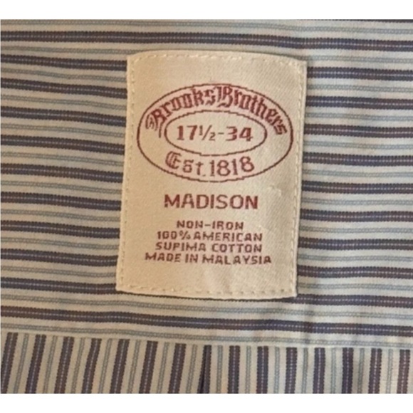 Brooks Brothers Men's Shirt 17.5 17 1/2 34 Long Sleeve Purple Striped Madison - Picture 4 of 16
